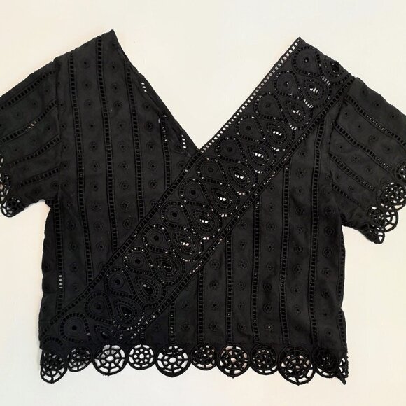 vintage Opening Ceremony BLACK BROIDERIE ANGLAISE scallop edge eyelet lace top - Picture 6 of 13